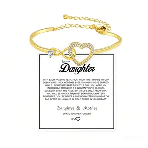 Sicbumi To My Daughter Infinity Love Heart Bracelet Silver Tone Jewelry 3A Cubic Zirconia Birthday Gifts for Women Mom Girlfriend Her