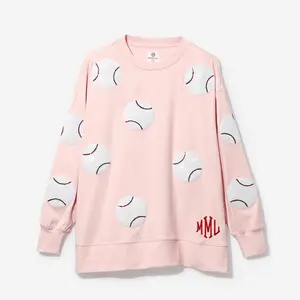 ML MARLEYLILLY Sequin Sports Sweatshirt for Women - Pink Baseball Design, Soft Polyester, Casual & Comfy, Breathable, Monogram Available