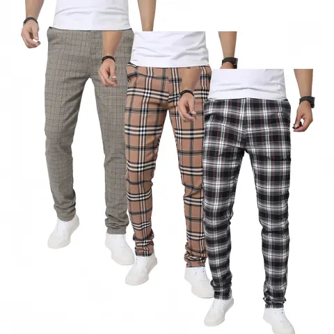 JUNBAOSS Men's Multi Pack Slim Fit Stretch Dress Pants Plaid Skinny Pants for Men, Straight Leg Fashion Comfort Flex Waist Pants, Mens Casual Business Golf Dress Chinos Pants