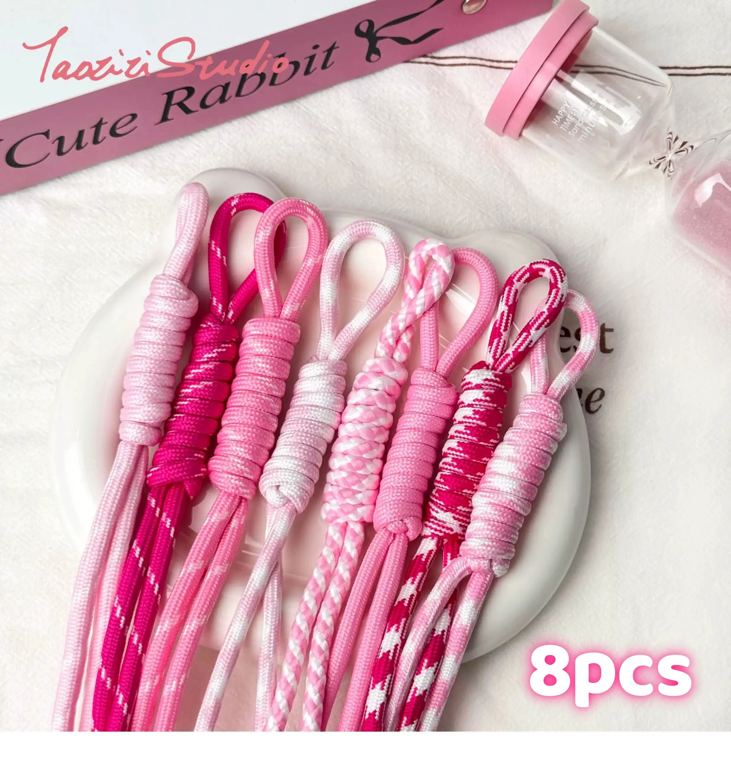 Dopamine Pink Roman Knot Braided Lanyard Set, 8 Styles Sweet Girly DIY Craft Supplies, Paracord Wrist Strap for Phone, Bag Charm, Keychain, Camera & Water Bottle Anti-Lost Strap