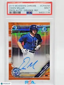 Owen Miller 2019 Bowman Chrome ORANGE Refractor Rookie Auto /25 PSA 9 Brewers