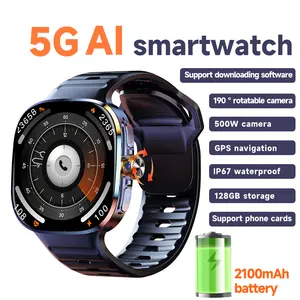4G/5G SIM Dual System Smart Watch 2.4-inch Full Touch Screen Bluetooth Call GPS Navigation WiFi Connection AI Intelligent Heart Rate, Blood Pressure, Blood Oxygen Sleep Monitoring 2100mAh Large Capacity Battery NFC Access Key Waterproof Sports Watch