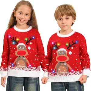 Ugly Christmas Sweater Kids,Light Up Funny Christmas Sweater Boys Girls 4-13T,Toddler Cute Red Reindeer Xmas Ugly Sweaters