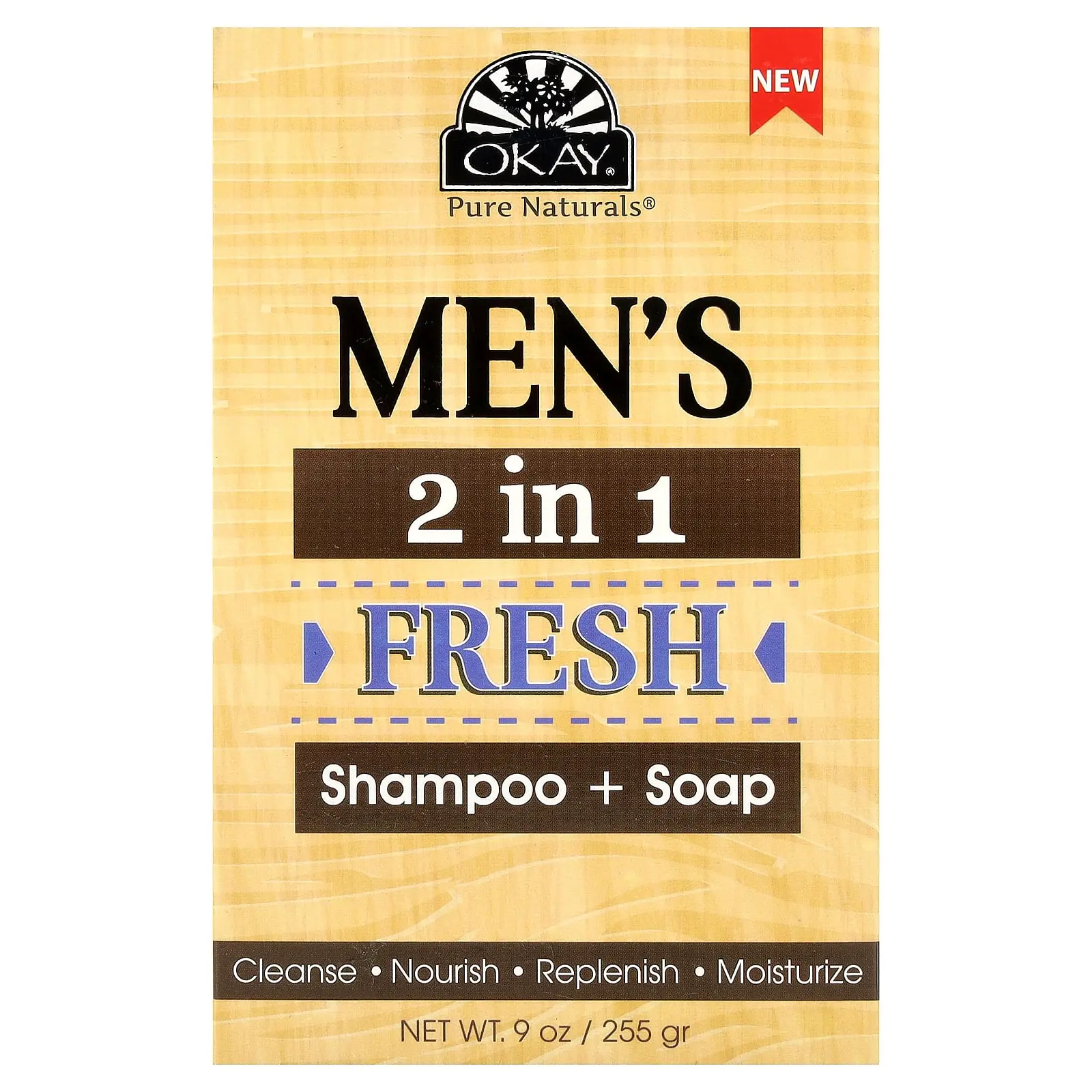 Okay Pure Naturals Men's 2 in 1, Hair & Body Shampoo + Soap Bar, Fresh, 1 Bar, 9 oz (255 g)