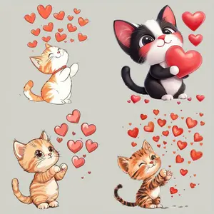 4pcs Cute Cat Print Patches - DIY Heat Transfer Patches, Ideal for T-Shirts, Hoodies, Jeans, and Pillows, Perfect for Valentine's Day and Cat Lovers, Cat Lover Gifts Cheerful Cat Design  Cat Decor