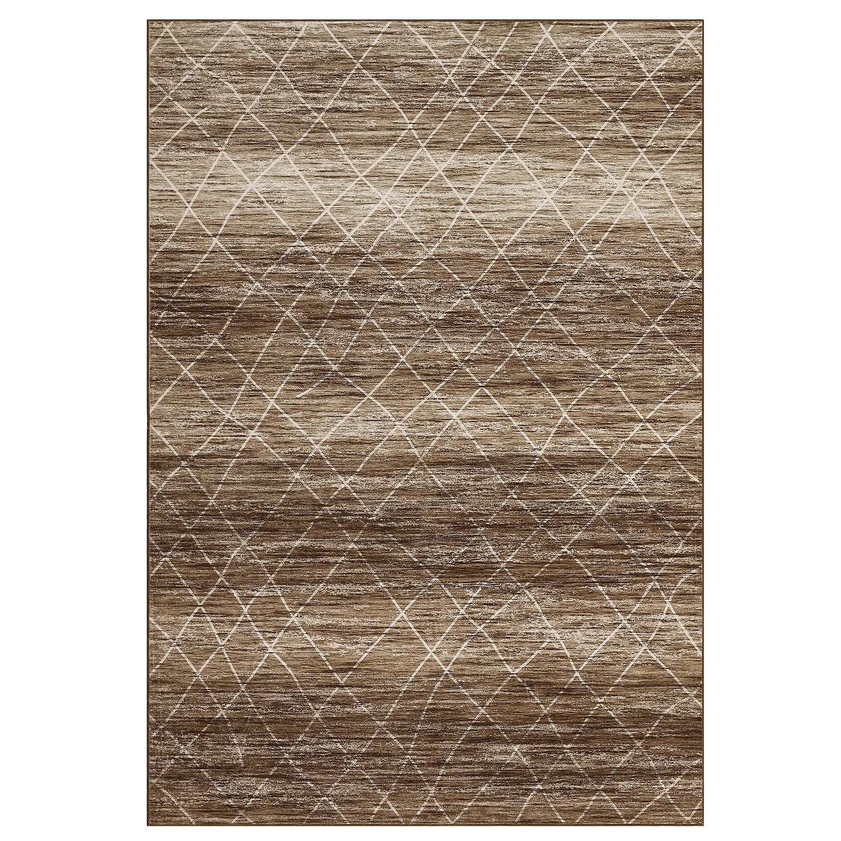 9 x 12 ft Rectangular Brown Faux Cashmere Polyester Area Rug - Foldable Grid Design, Boho Printed, Modern Bohemian, Washable for Hallway, Bathroom, Boho Printed Rug, Faux Cashmere Rug