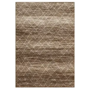 8x10 ft Rectangular Polyester Cashmere Imitation Brown Bohemian Grid Printed Area Rug, Foldable, Washable for Hallway, Living Room Rugs, Bathroom