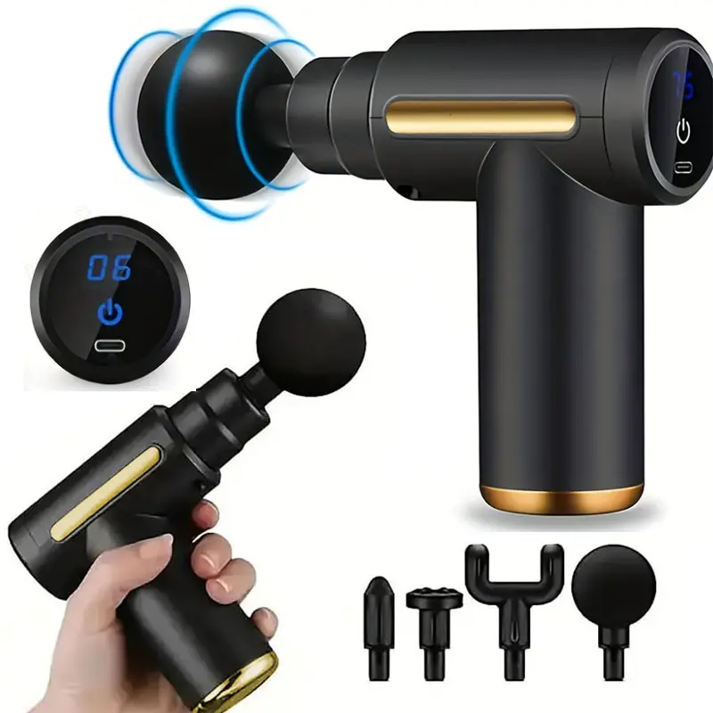 Handheld Mini Massage Gun with 4 Replaceable Heads, 6 Adjustable Speeds, Deep Massage, Portable, Low Noise, USB Charging, Holiday Gift, Portable Muscle Massagers
