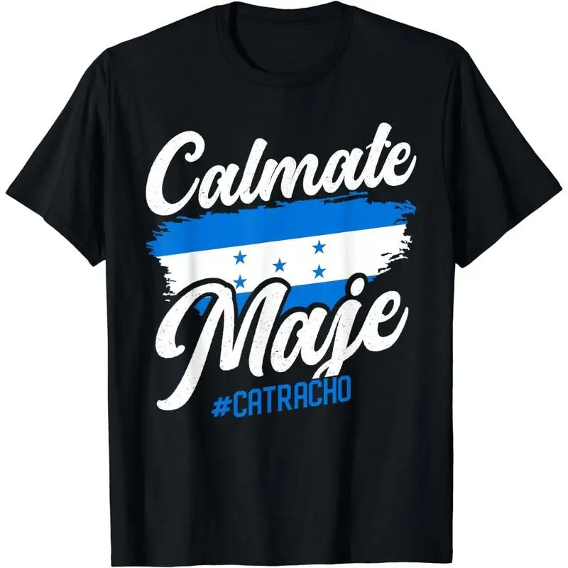 Women's Fitted Cotton T-Shirt, Elegant Honduran Flag Motif Graphic Top, Casual Streetwear with Calmate Maje Catracho Design, Elegance