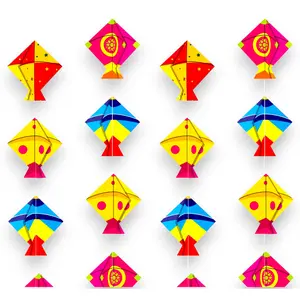 Happy Makar Sankranti Mini Kites Frill - Decorative Small Size Kites Cutouts Flying Kites Wall Hanging Strings Sankranthi Pongal Lohri Patang Decorations Paper Kites Strings