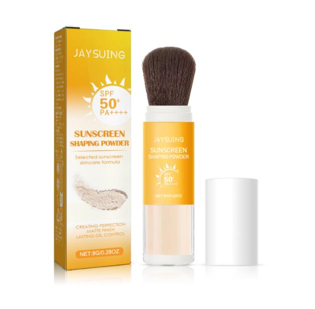 JAYSUING Sunscreen Shaping Powder SPF 50 PA+++ Oil Control Translucent Matte Finish 12-Hour Wear Buildable Puff Makeup Tool