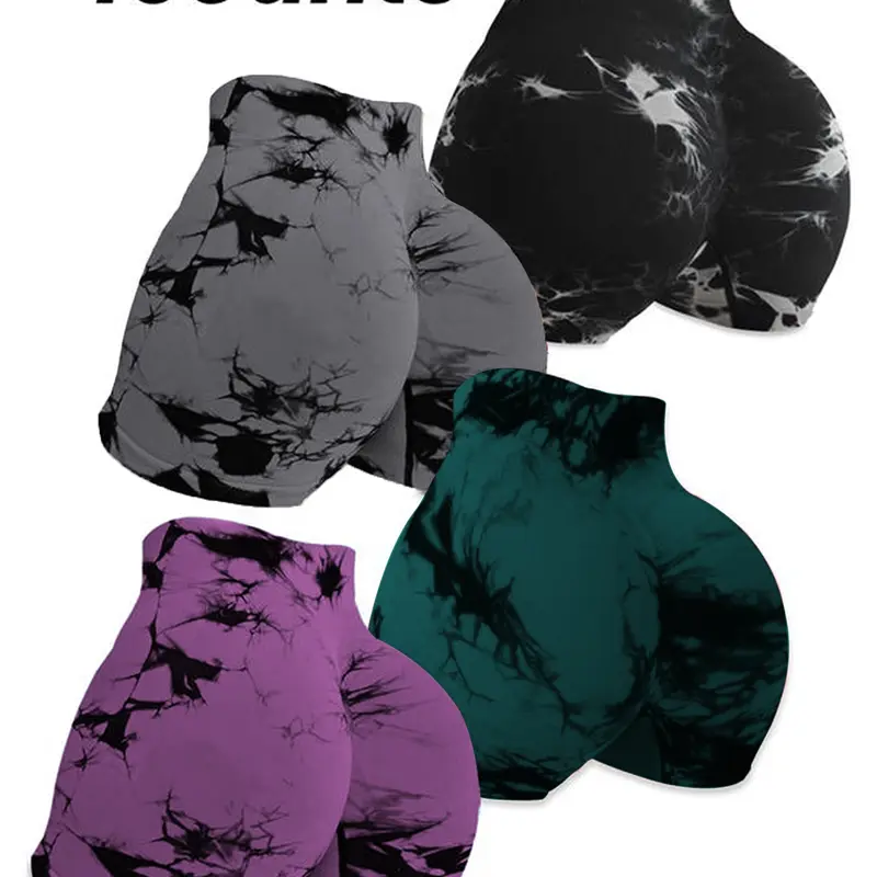 Women's Tie-Dye Print High-Waisted Set, Athleisure Shorts, Yoga Bottoms, Ideal for Fitness & Active Lifestyle, Comfortable Athletic Wear, Workout Clothes Women