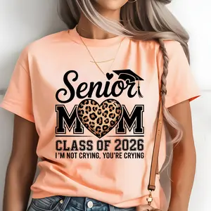 Senior Mom 2026 With Leopard Heart In Black Or White Direct To Film Print, DTF Print, Ready To Press Print For T-Shirts