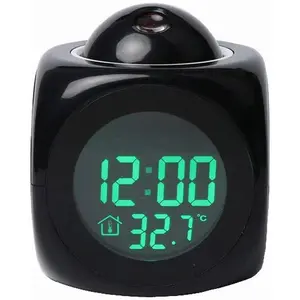 Projection Alarm Clock for Bedrooms Report Alarm 12/24 HDigital Electric Clocks Projection On Ceiling with Talking LED Time Temperature Display for Bedroom, Bedside ,Office (Black)