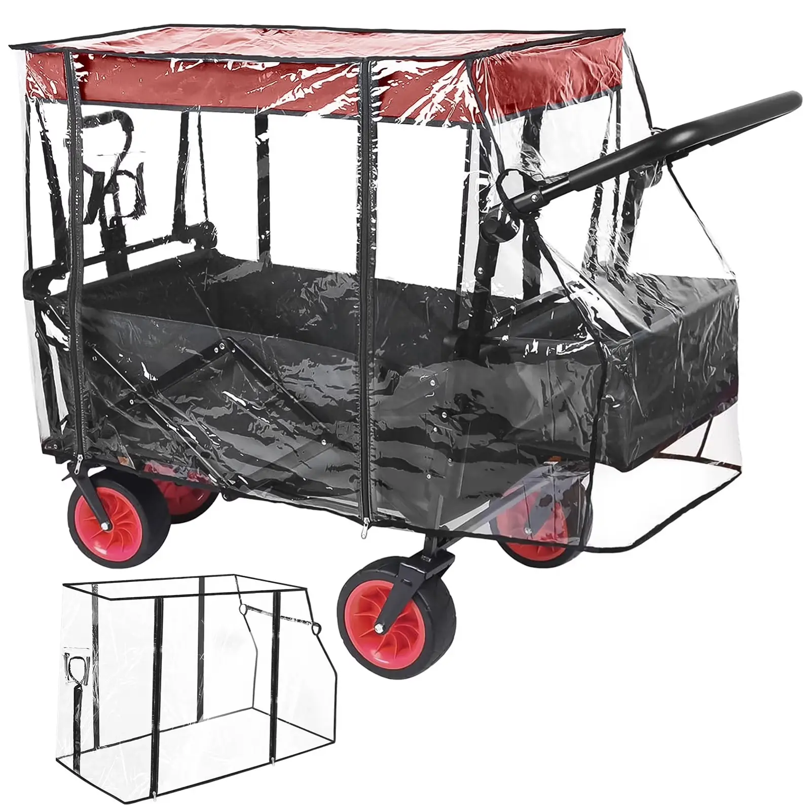 Rain Cover for Wagon Clear Plastic Awning for Collapsible Beach Folding Utility Grocery Push Wagon Cart Garden Accessories Foldable