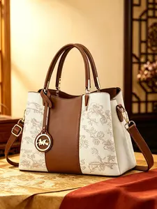 Fashion Jacquard Print Embellished Casual Shoulder Bag, Color Block Top Handle Tote, Carriage Accent, Ideal for Daily & Work Use, Stylish and Functional