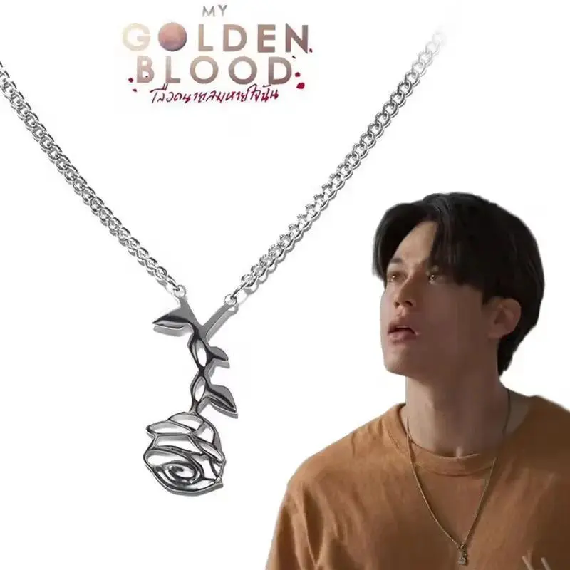 Rose Pendant Choker Necklace, Zinc Alloy Cosplay Style Jewelry Inspired by My Golden Blood, Lightweight Unisex Fashion Accessory, Cosplay Style Necklaces, Charms Choker Necklace