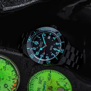 Tresod Ocean Master SWISS MADE SW200 Automatic Black Dial Ceramic Bezel Sapphire Crystal Stainless Steel Watch With Interchangeable High End Leather Strap