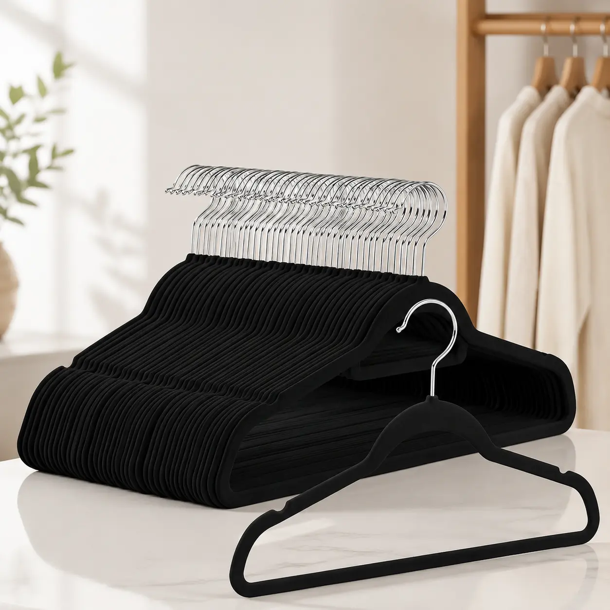 Black 10-Piece Velvet Hangers - Ultra-Thin Space-Saving Hanging Organizers with 360° Swivel Hooks, Non-Slip Design - Durable Heavy-Duty Closet Essentials for Shirts, Coats, Dresses