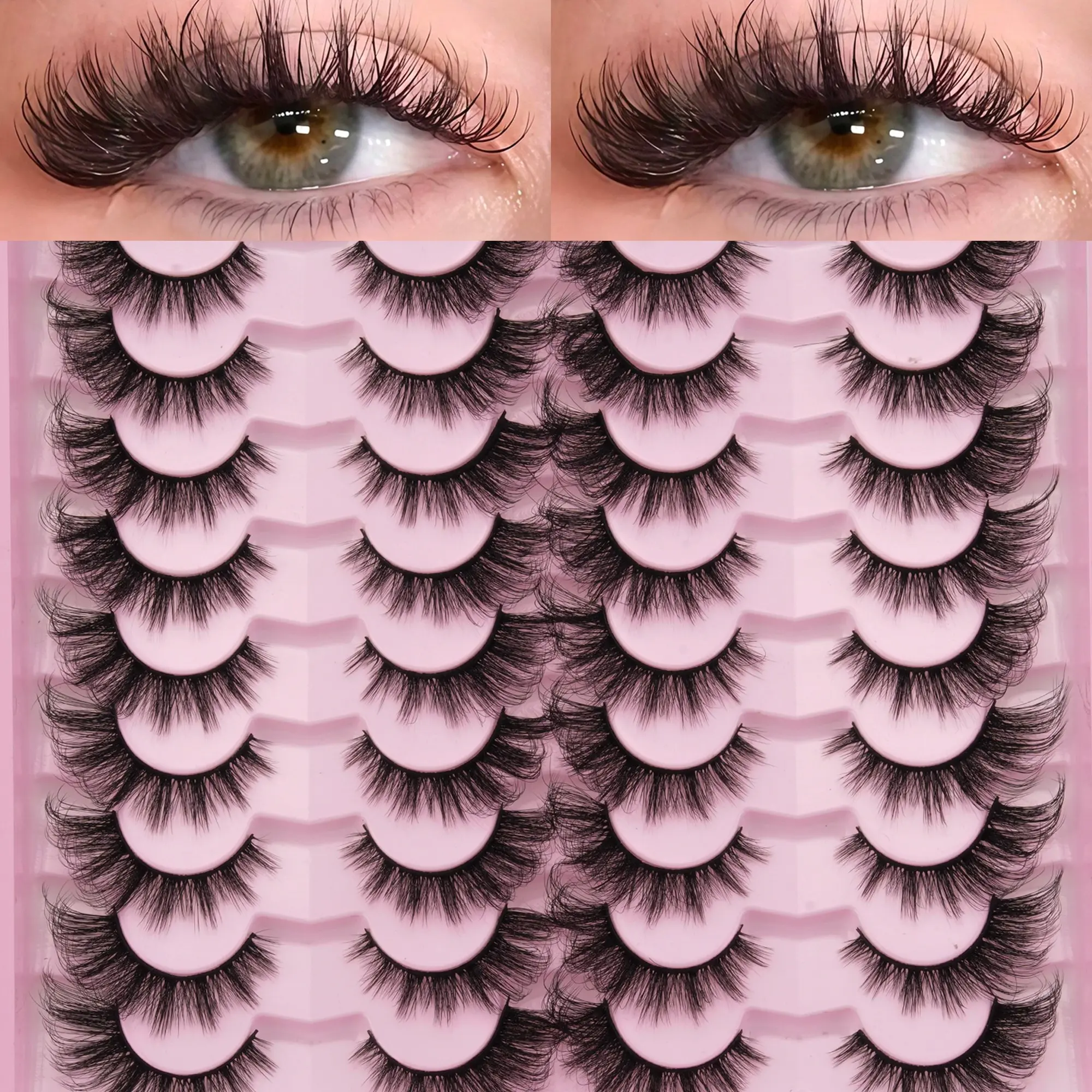 20 Pairs 3D Fluffy Natural False Eyelashes, Makeup, Secure Band, Cat Eye Style, One-Piece Design, Easy Application, Ideal for Beginners