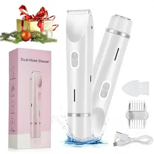 Women Electric Hair Remover 2 Heads Rechargeable Painless Hair Removal for Body Armpit Legs Bikini Line Waterproof Lady Shaver Bikini Trimmer