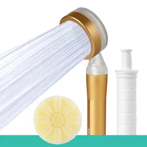 Barumi Pluo Handheld Filtered Shower Head - Gold Finish, Vitamin C Filter for Healthy Skin & Hair, High Pressure Soft Spray, Dual Filtration Removes Chlorine & Impurities, Gentle Shower for Pets