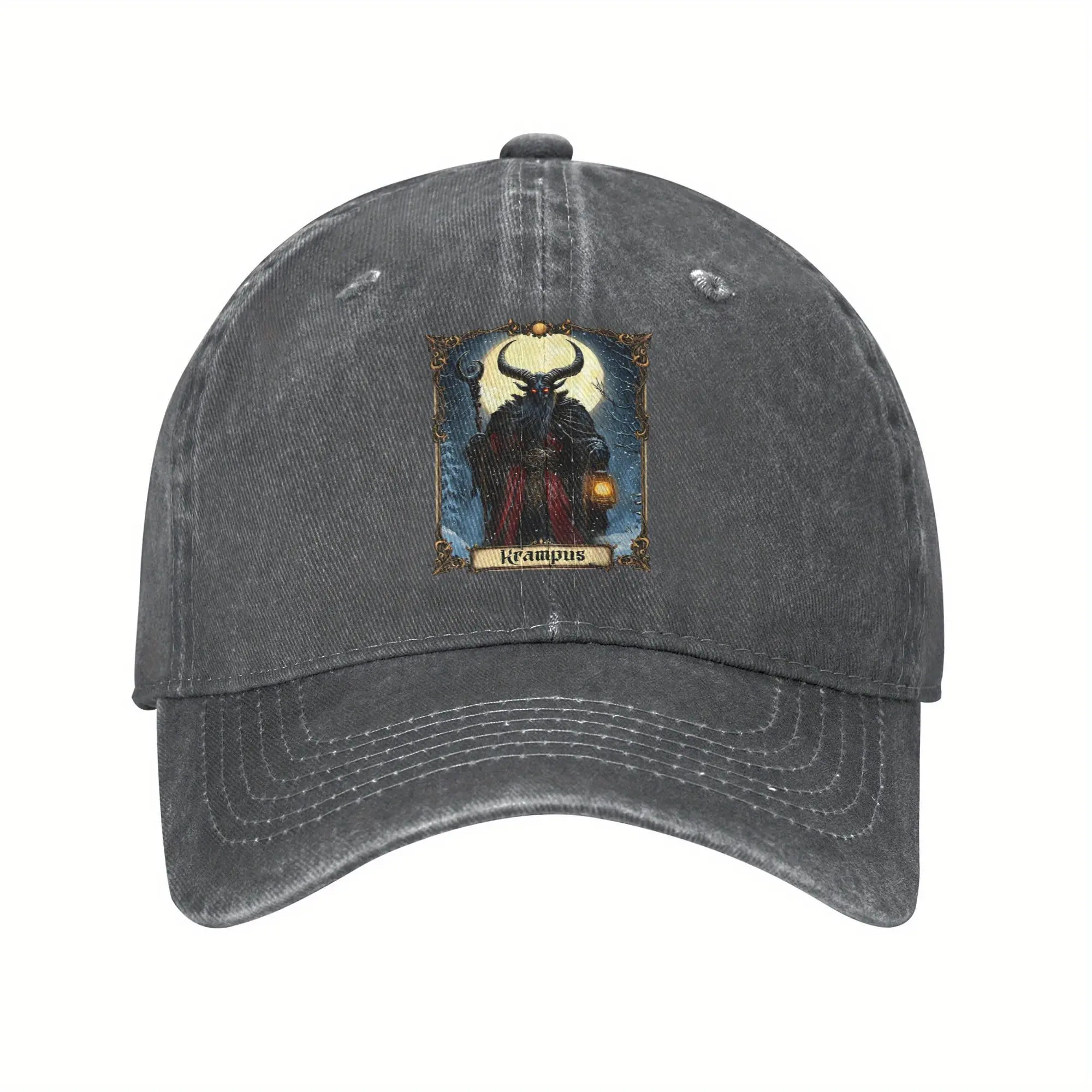S&T Merry Krampus Tarot Christmas Cotton Baseball Cap - Men's Unisex Black Sports Hat, Adjustable Buckle Design, Breathable Holes, All Seasons Fit, Casual, Daily, Lightweight, Outdoor Wear, One Size