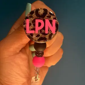 Candidly Custom Badge Reel - LPN Animal Print Handheld Tag Attacher