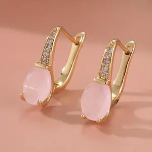 Delicate and Elegant Pink Oval Jewel Earrings, Perfect as Exquisite Accessories for Ladies' Holiday Parties and an Ideal Birthday Gift.