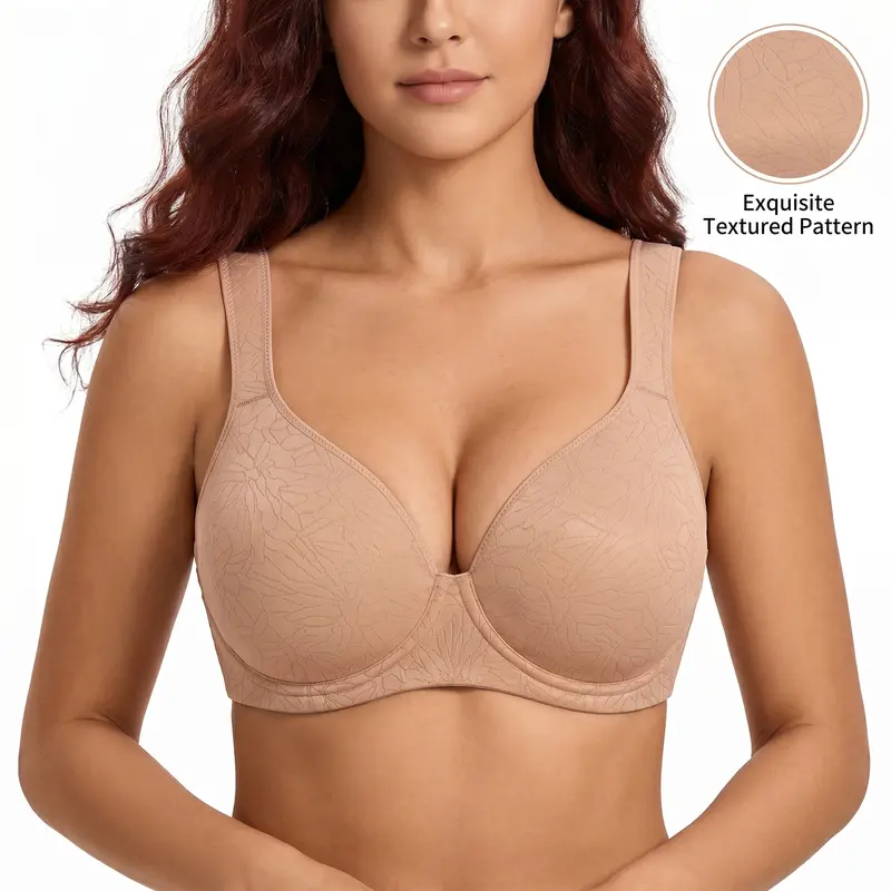 HSlA Joan Curvy Comfortzone Floral Print & Solid Soft T-Shirt Full CoverageUnlined Unpadded Underwire Plus Size Minimizer Bra Everyday Bra
