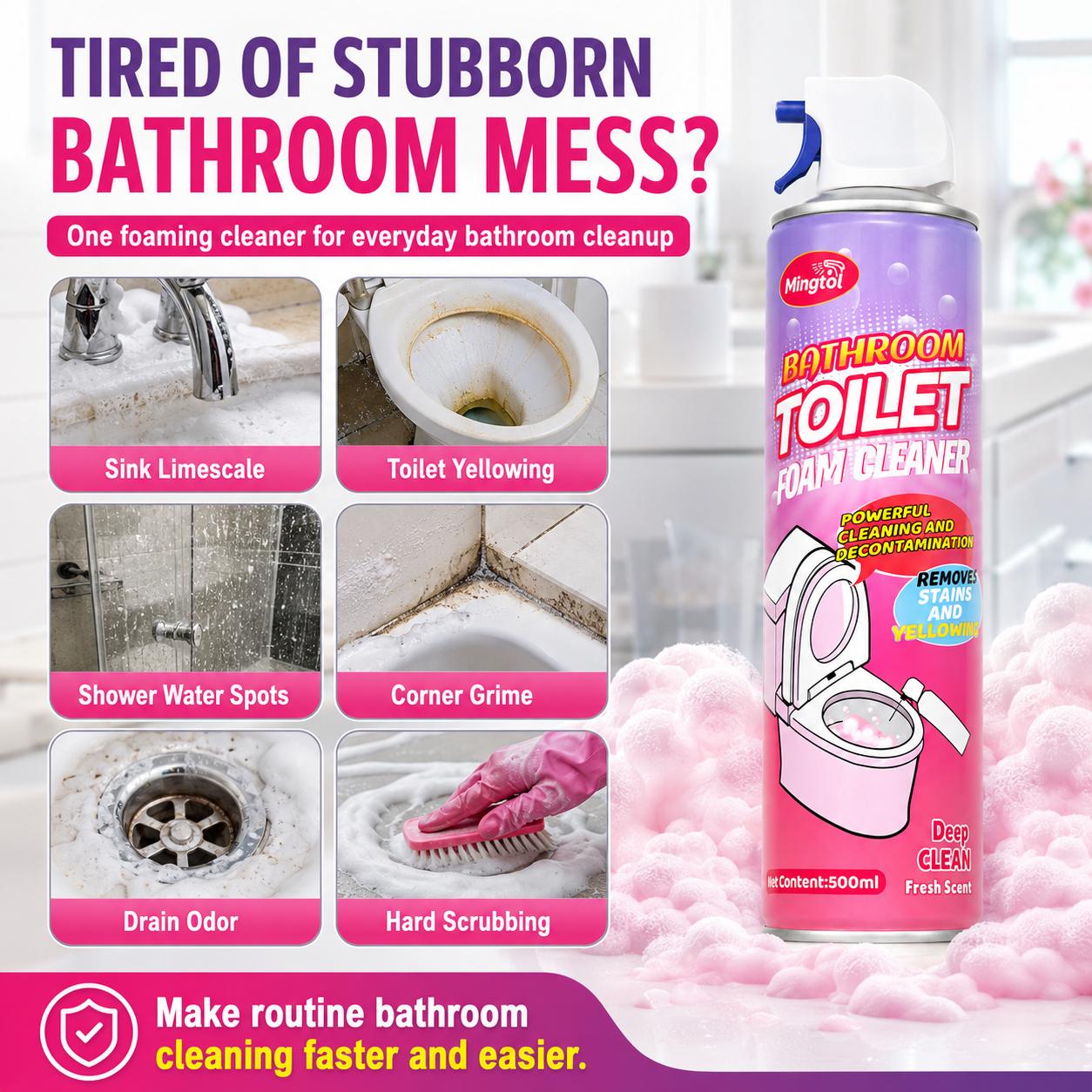 Mingtol Toilet Cleaning Foam Cleaner – Expands to Clean Hard‑to‑Reach Areas, Powerful Stain & Yellowing Remover, Lifts Odors with Fresh White Peach Scent, 500ml Bathroom Household Cleaning Supplies