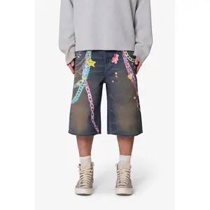 mnml Ultra Baggy Chain Printed Denim Shorts - Blue