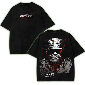 AFKApparel The Outlast Trials COYLE Washed Cotton T-Shirt Video Games Horror Vintage Hoodie, Game Fan Streetwear Tops Black Fabric Menswear Seamless