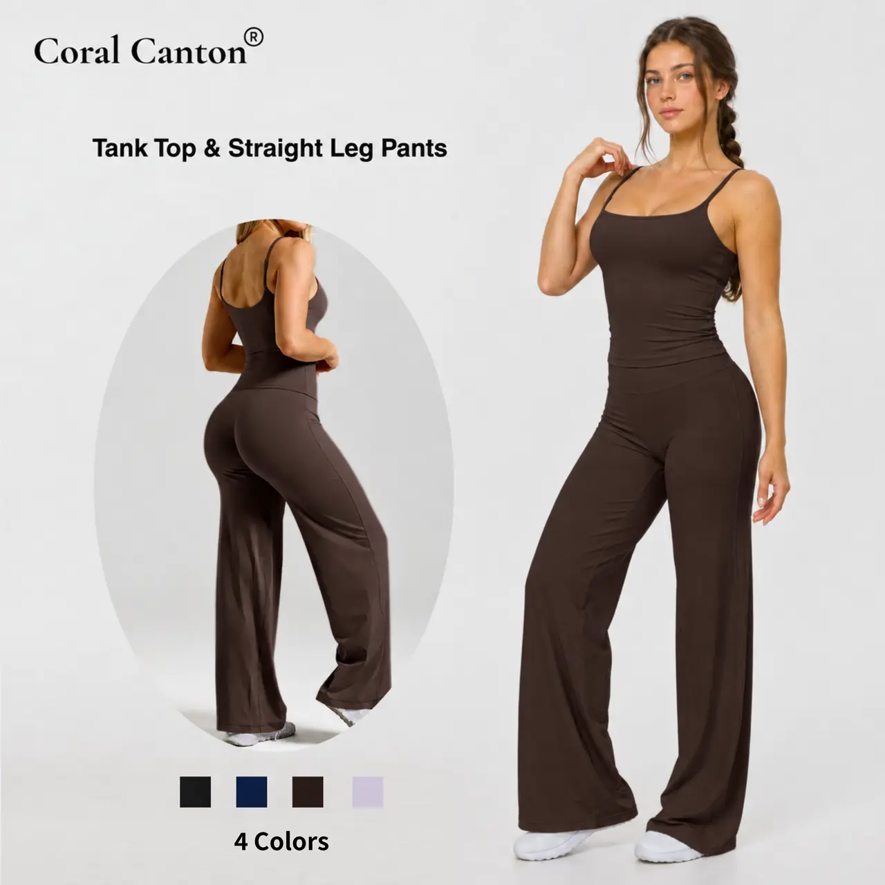 Coral Canton Tank Top & Straight Leg Pants Set BackToSchool