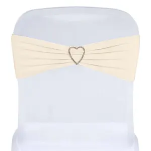 5 Pack Stretch Spandex Chair Sashes Beige - Fitted Finish Two Ply Heavy Duty Chair Bands 5"x12"