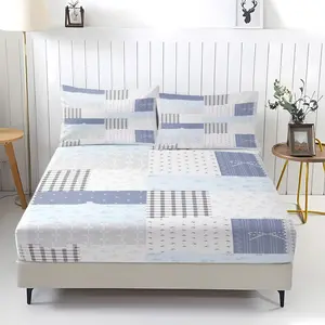 Patchwork floral print fashionable pattern fitted sheet, comfortable floral pattern, including 1 fitted sheet and 2 pillowcases, comfortable bedding, anti-slip dust cover suitable for bedrooms and guest rooms, suitable for children or adult gifts