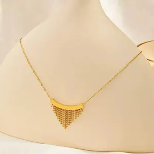 Elegant Gold-Tone Fringe Necklace with Dainty Beaded Design for Everyday Wear