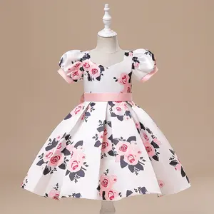 3-10Y White 5333 Floral Kids Clothes Bow Rose Flower Girls Frock Blue Ball Gown Pageant Children Elegant Princess Prom Host Formal Evening Party Banquet Cocktail Dress
