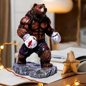 1pc Resin Bear Statue, Boxing Bear Sculpture, Art Collectible for Sports Enthusiasts, Office and Home Decor, Unique Gift Idea