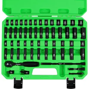 1/4" Drive Impact Socket Set, 56-Piece Standard SAE (5/32 to 9/16 inch) and Metric (4-15mm) Size, 6 Point, Cr-V, 1/4-Inch Drive Ratchet Handle, Drive Extension Bar, Impact Universal Joint gift