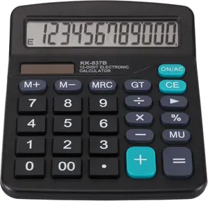 Desk Calculator 12 Digit Office Calculators with Large Screen Display, Dual Solar Power and , Recessed Big Button Calculator for Office  School (Black)