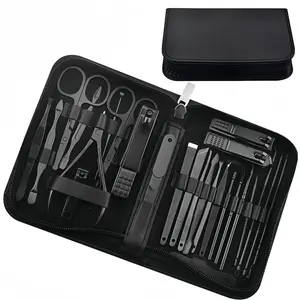 LMMAKE Manicure Set Professional Nail Clipper Kit-26 Pieces Stainless Steel Manicure Kit,Nail Care Tools with Luxurious Travel Case Nail Grooming Kit Present for Men Husband Boyfriend Parent (Black)