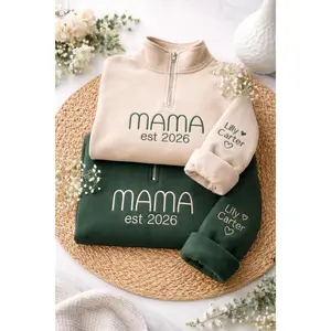 Personalized Mama Quarter Zip Sweatshirt | Boy Mama Girl Mama Mama of Both | Embroidered 1/4 Zip Pullover | Custom Thread Color | Mom Gift