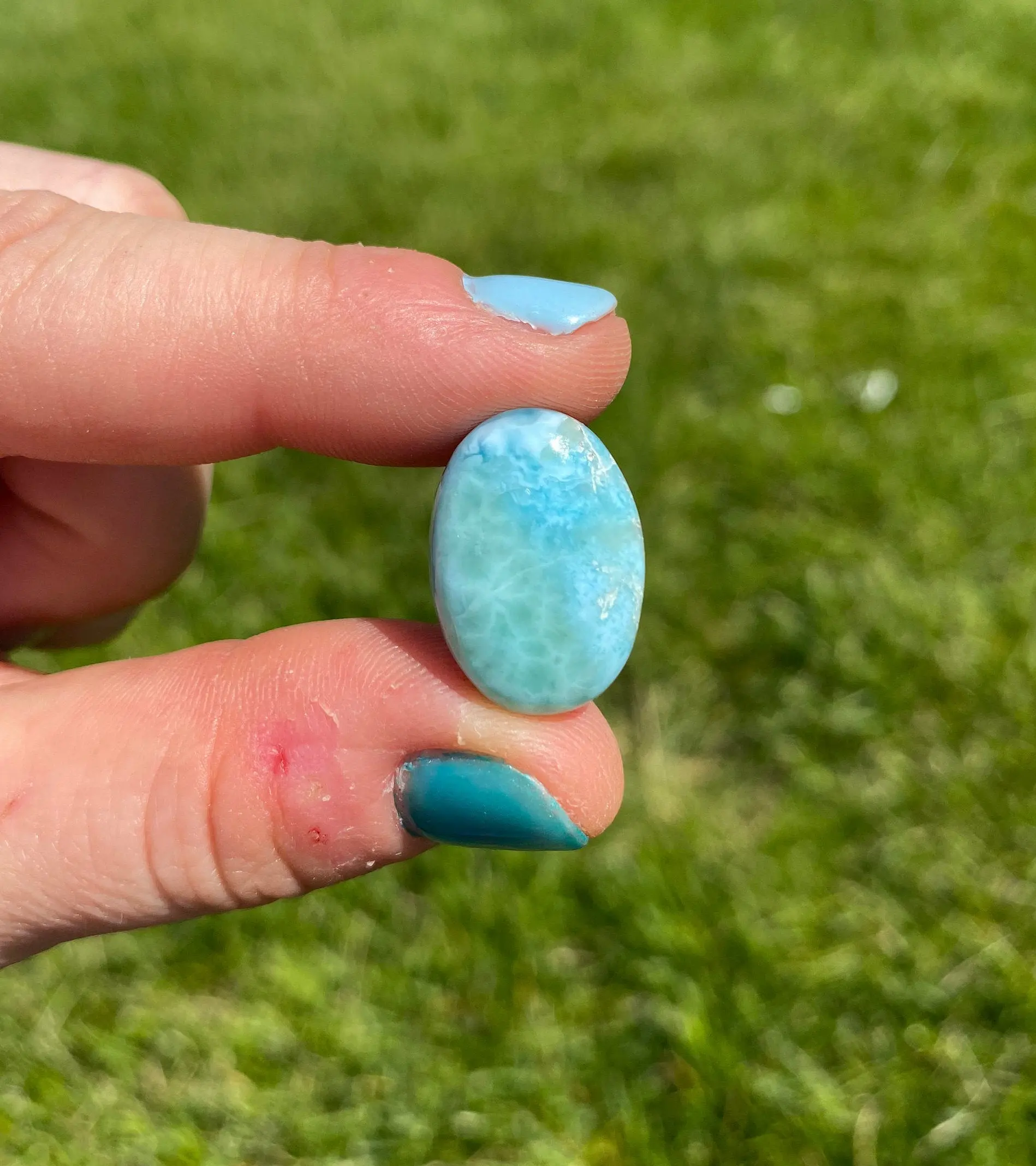 New Moon Beginnings Larimar Cabochon Polished Stone Oval - Blue and Turquoise Color, Oval Shape, Unique Design