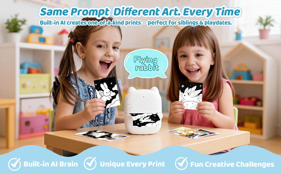 AI Voice Sticker Printer for Kids, Mini Thermal Sticker Maker, Inkless Portable Talk-to-Print Printer for Coloring Pages, Journals, DIY & Gifts