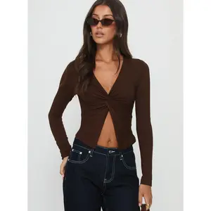 No Hard Feelings Twist Long Sleeve Top Brown