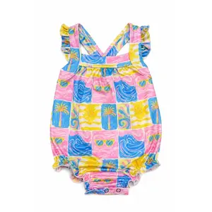 Tropical Summer Ruffle Cross Back Romper