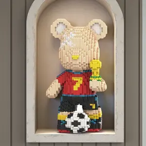 Football Lucky Bear Building Block Puzzle, Soccer Building Block, Creative Room Decor, Perfect Gift for Birthday/halloween/xmas/easter/navy Day