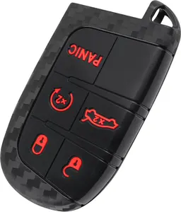 5 Buttons Key Fob Cover,Key Fob Replacement for Protecting Remote Keys,Keys Fob Case Compatible with Jeep Dodge Chrysler (Carbon Fiber Red)