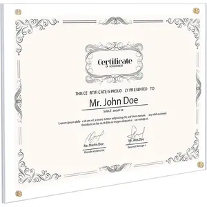 11x14  Wall Mount Picture Frame Self Adhesive, No Drill Holes Floating Frameless Clear Photo Frame for Diploma Certificate  Document Display Gallery Wall-Full Frame is 12x15